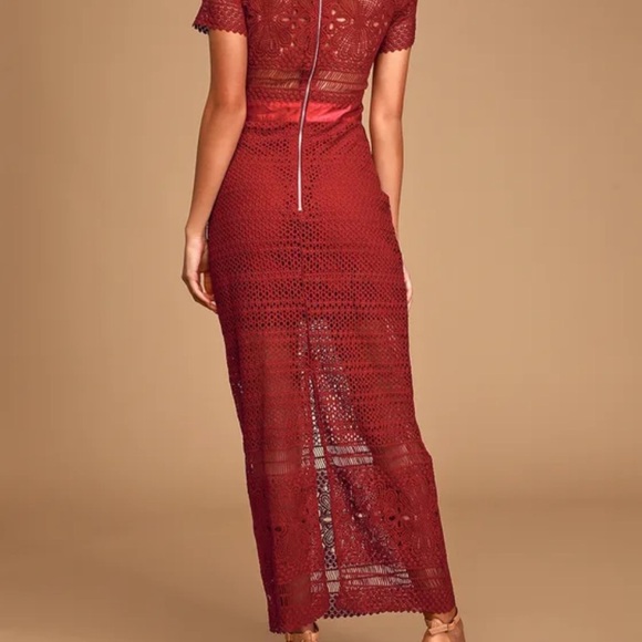Lulus Love For You Burgundy Crochet Lace Short Sleeve Maxi Dress M - Picture 12 of 12